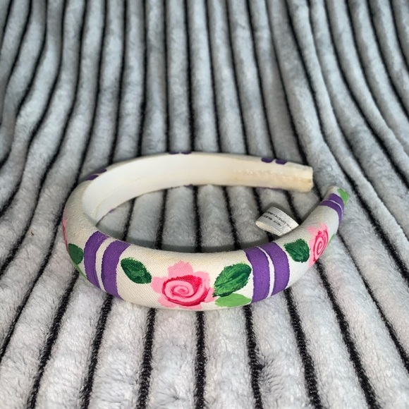 Hand Crafted Accessories - Vintage hand painted puffy headband flower floral fleur